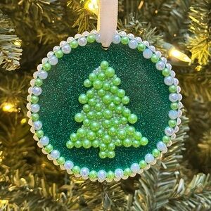 Green Christmas Tree Ornament with Pearls